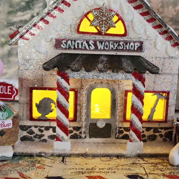 etro Inspired Upcycled LED Santa's Workshop Village House - Yellow Light - Picture 8 of 9